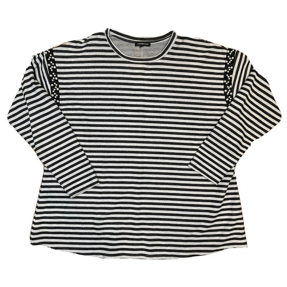 Lane Bryant Top 2X Gray Black Stripe Pearls Accent Long Sleeve Plus Size XXL - Picture 1 of 10
